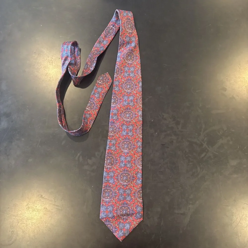 Vintage Christian Dior Silk Tie Necktie Red Geometric 4